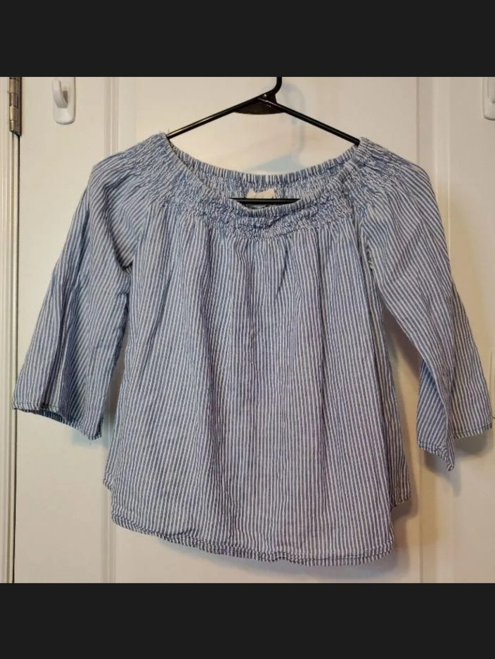 Love Notes Top On/Off Shoulders Striped 100% Cotton Natural Fibers Blouse